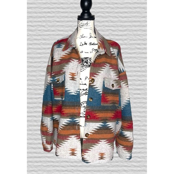 Womens Aztec Southwestern Shacket Size 4XL Earth Tone Western Native Boho Jacket - Picture 4 of 6